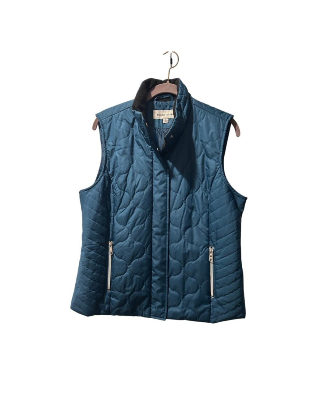 Black Rivet Teal Quilted Vest Women Large Zip Pockets Outdoor Gorp